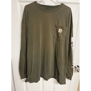 Carhartt XL Olive Long Sleeve Pocket Crew Neck Cotton T-Shirt Men
